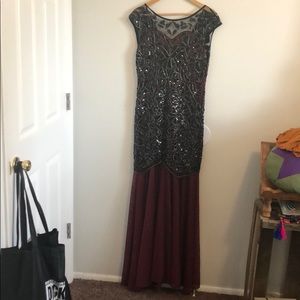 Formal gown with black sequins and silver beading